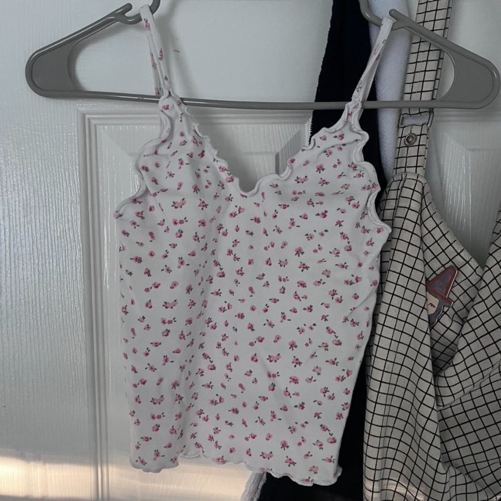 Brandy Melville White Top with Pink Floral Design